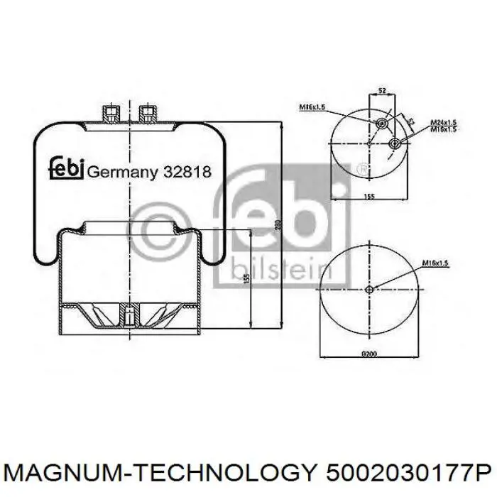 Купити 5002030177P Magnum Technology Пневмоподушка/Пневморессора моста