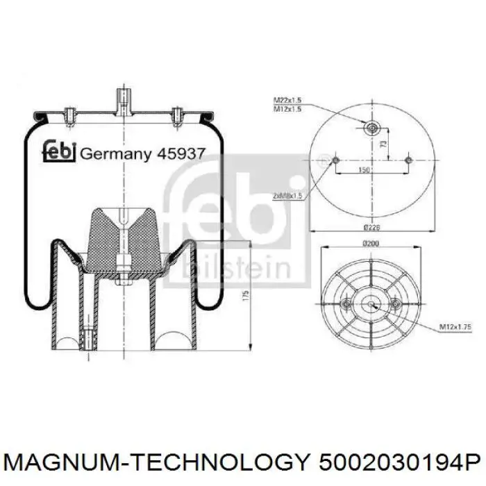 Купити 5002030194P Magnum Technology Пневмоподушка/Пневморессора моста