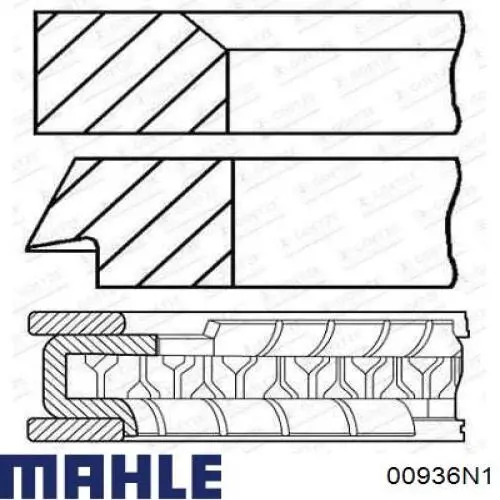 00936N1 Mahle Original Кільця поршневі на 1 циліндр, 2-й ремонт (+0,50)
