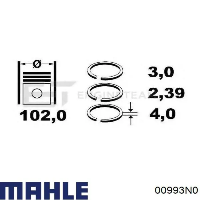 00993N0 Mahle Original кільця поршневі на 1 циліндр, std.