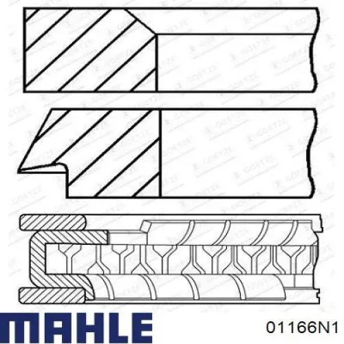 Кільця поршневі на 1 циліндр, 2-й ремонт (+0,50) 01166N1 Mahle Original