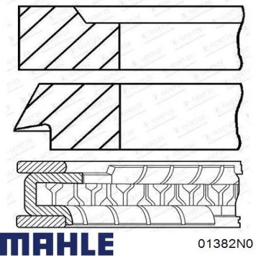 Кільця поршневі комплект на мотор, STD. 01382N0 Mahle Original