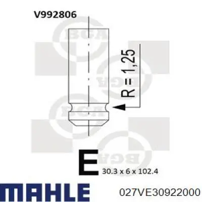 Клапан впускний Mahle Original 027VE30922000 ціна, від 3.33 USD