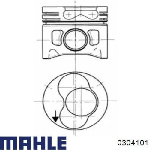 Поршень в комплекті на 1 циліндр, 1-й ремонт (+0,25) 0304101 Mahle Original