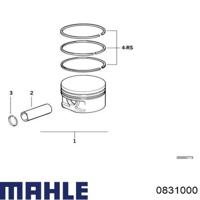 Поршень в комплекті на 1 циліндр, STD 0831000 Mahle Original