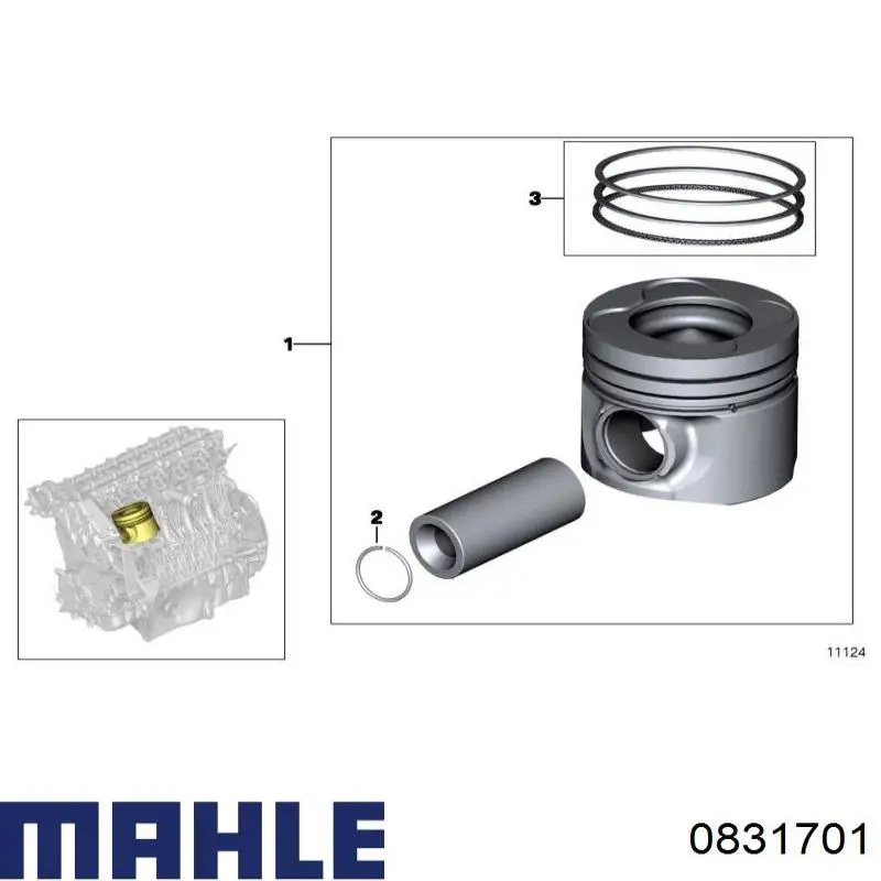Купити 0831701 Mahle Original Поршень в комплекті на 1 циліндр, 1-й ремонт (+0,25)