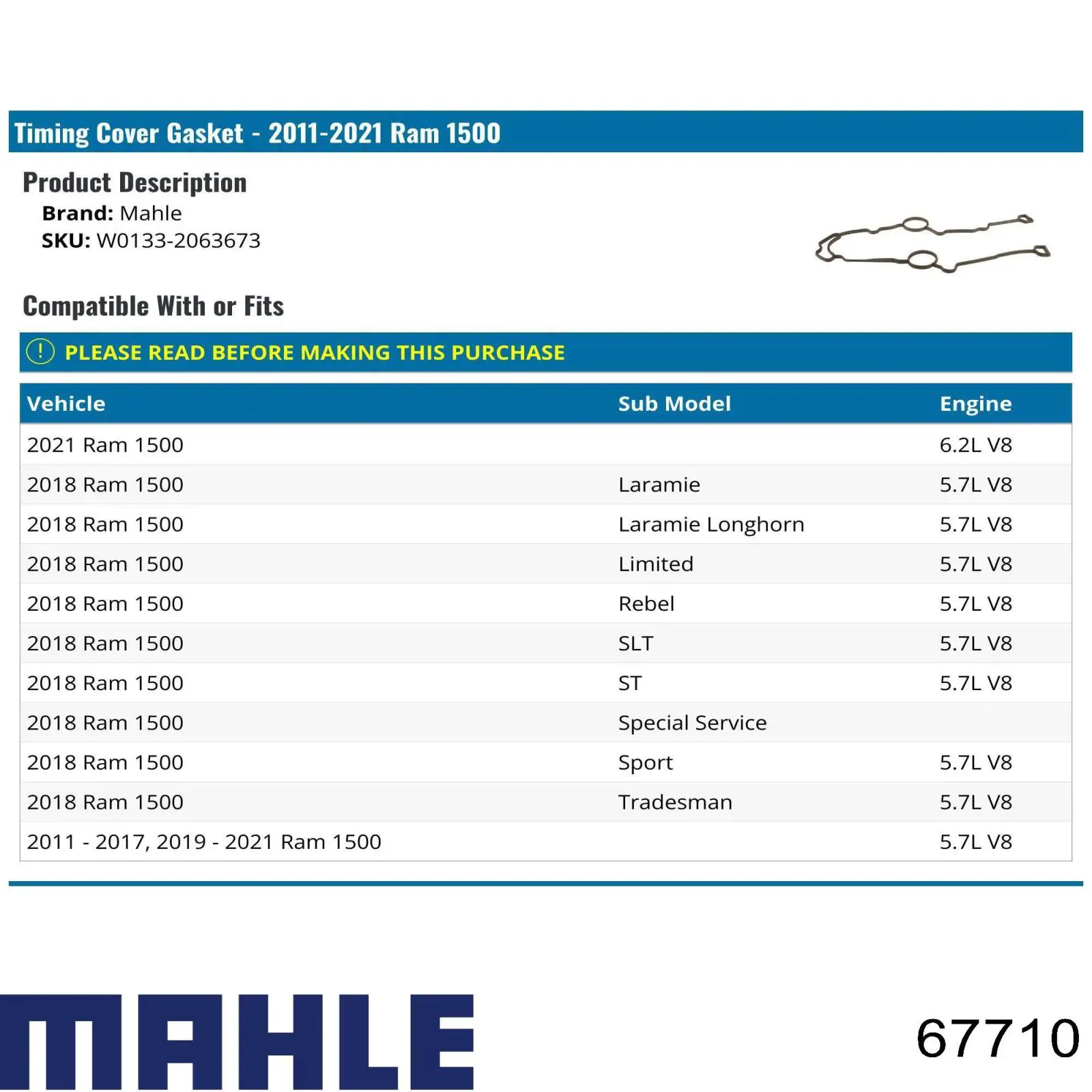 67710 Mahle Original Сальник колінчастого валу