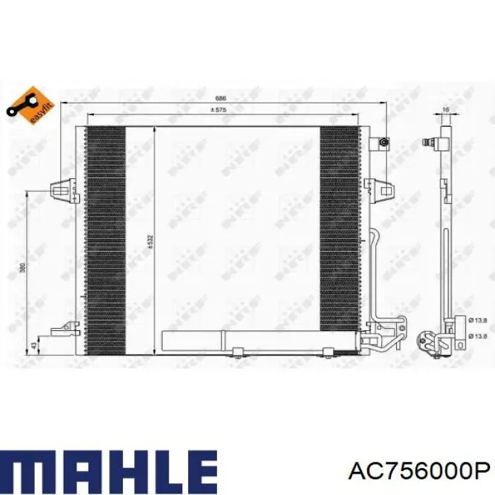 Радіатор кондиціонера AC756000P Mahle Original