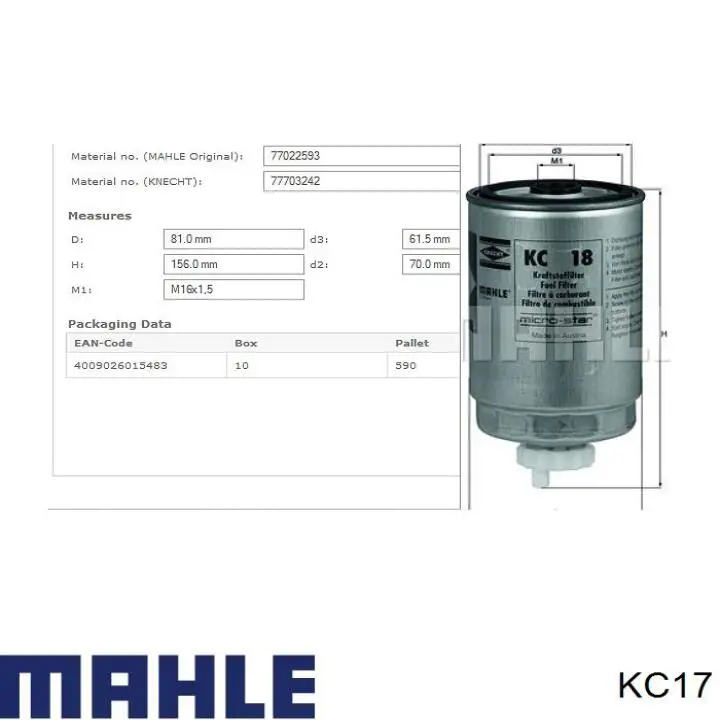 Купити KC17 Mahle Original Фільтр-відстійник палива грубої очистки