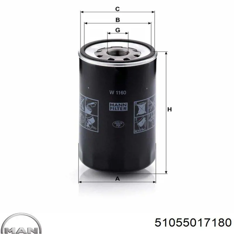Масляний фільтр двигуна MAN 51055017180 ціна, від 12.40 USD