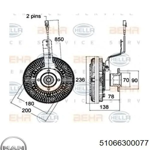 Вискомуфта, вязкостная муфта вентилятора охолодження 51066300077 MAN