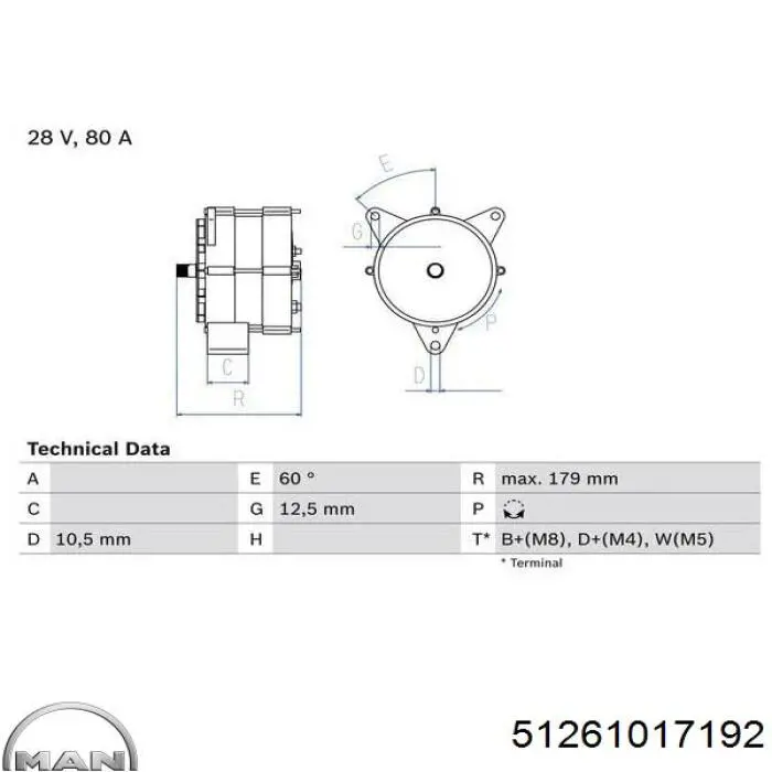 Генератор MAN 51261017192 ціна, від 158.02 USD
