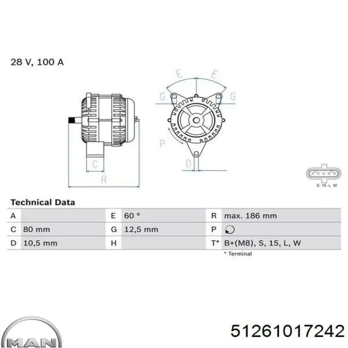 Генератор MAN 51261017242 ціна, від 180.46 USD
