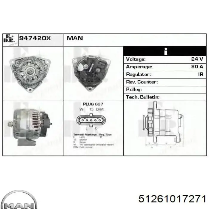 Генератор 51261017271 MAN