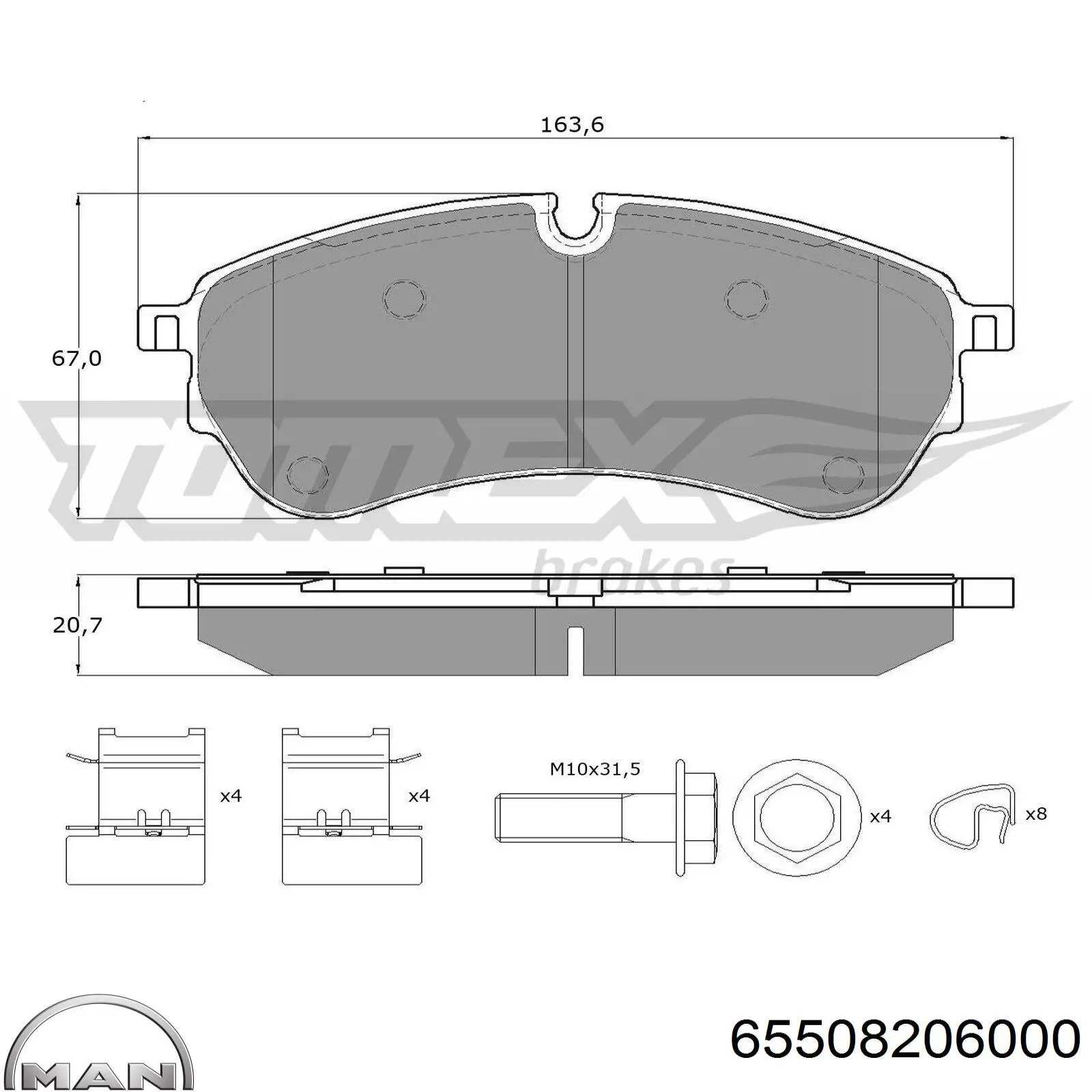 Колодки гальмівні передні, дискові 65508206000 MAN