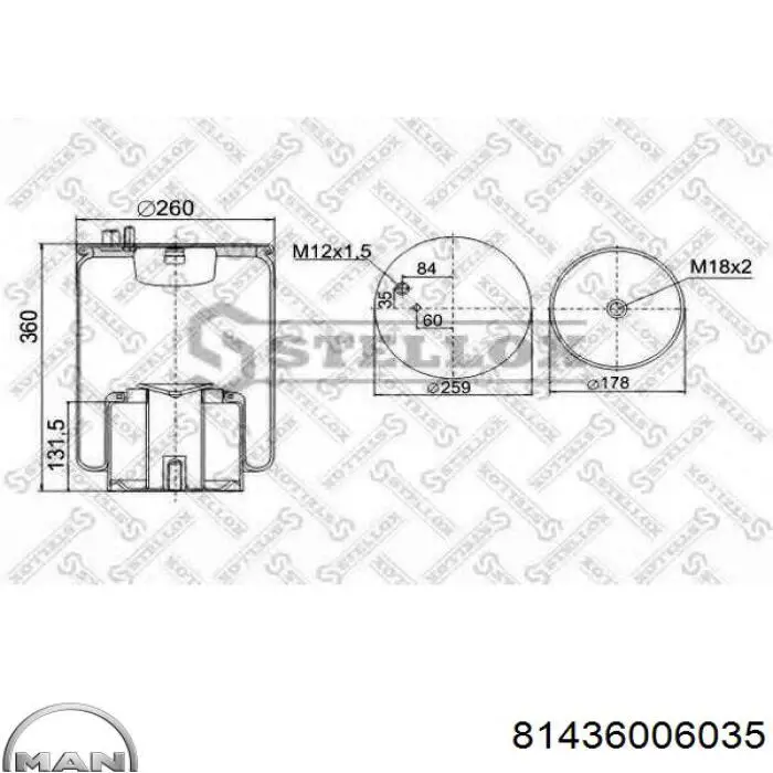 Пневмоподушка/Пневморессора моста MAN 81436006035 ціна, від 104.19 USD