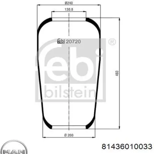 Пневмоподушка/Пневморессора моста MAN 81436010033 ціна, від 21.54 USD