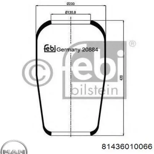 Пневмоподушка/Пневморессора моста 81436010066 MAN