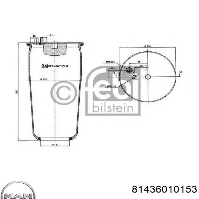 Купити 81436010153 MAN Пневмоподушка/Пневморессора моста