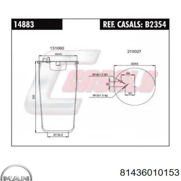 Пневмоподушка/Пневморессора моста 81436010153 MAN