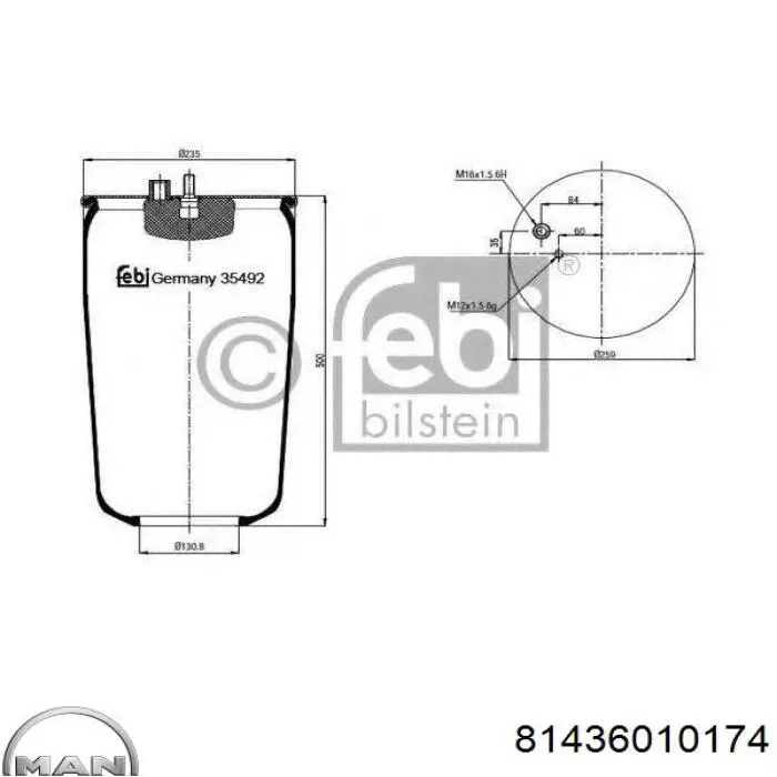 Пневмоподушка/Пневморессора моста заднього 81436010174 MAN