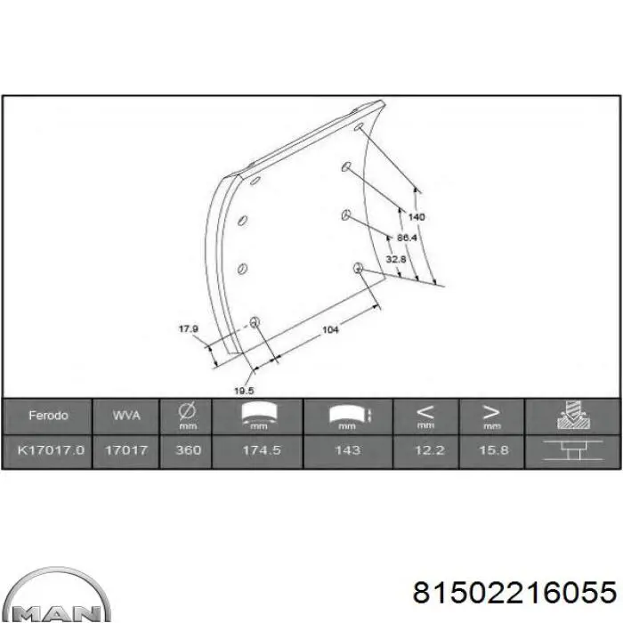 Накладка гальмівна передня (TRUCK) 81502216055 MAN