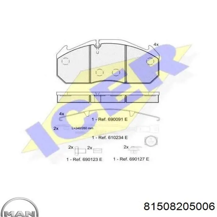 Колодки гальмівні передні, дискові 81508205006 MAN