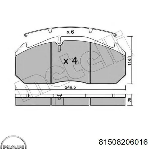 Купити 81508206016 MAN Колодки гальмівні передні, дискові