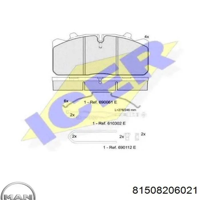 Купити 81508206021 MAN Колодки гальмівні передні, дискові