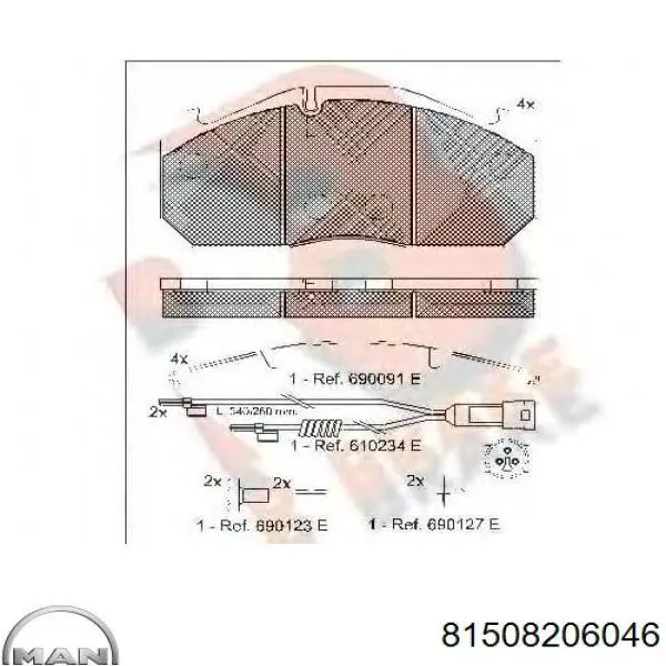 Передні тормозні колодки 81508206046 MAN