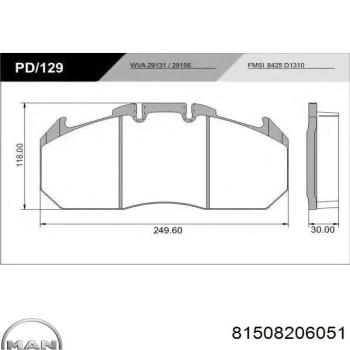 Гальмівні колодки MAN 81508206051 ціна, від 65.80 USD
