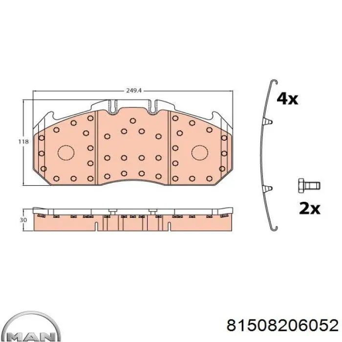 Колодки гальмівні передні, дискові 81508206052 MAN