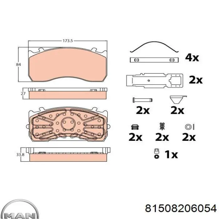 Гальмівні колодки MAN 81508206054 ціна, від 68.41 USD
