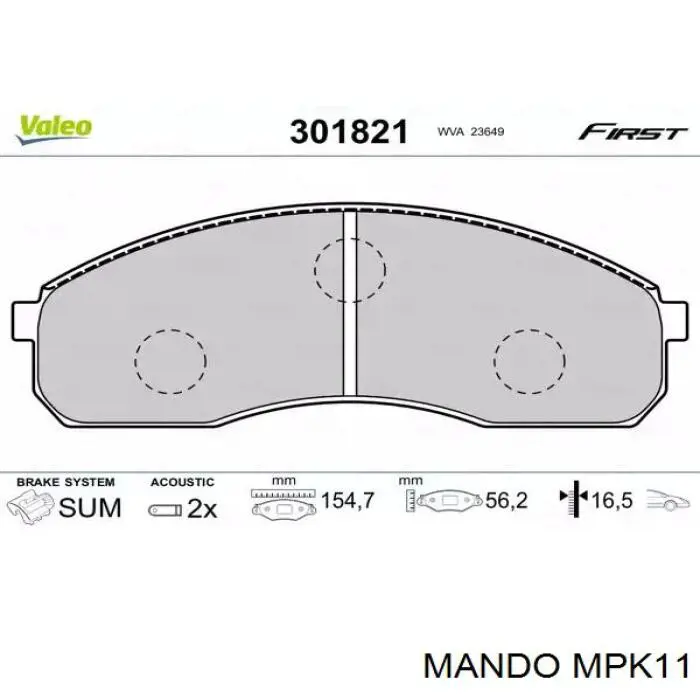 Купити MPK11 Mando Колодки гальмівні передні, дискові