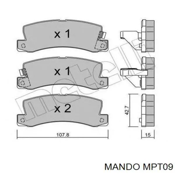 MPT09 Mando Колодки гальмівні задні, дискові