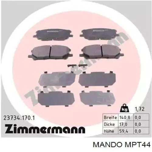 Купити MPT44 Mando Колодки гальмівні передні, дискові