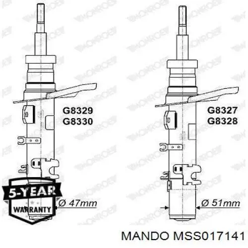 Амортизатор передній, правий Mando MSS017141 ціна, від 53.43 USD