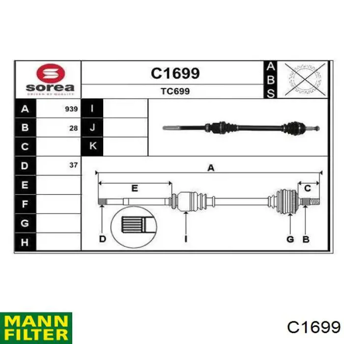 C1699 Mann-Filter Повітряний фільтр двигуна