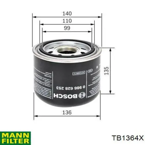 Фільтр осушувача повітря (вологомастиловідділювача) (TRUCK) TB1364X Mann-Filter