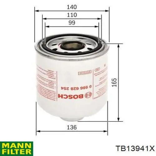 Фільтр осушувача повітря (вологомастиловідділювача) (TRUCK) TB13941X Mann-Filter