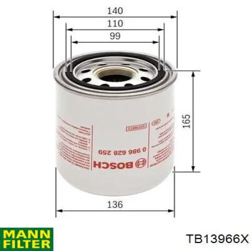 Фільтр осушувача повітря (вологомастиловідділювача) (TRUCK) TB13966X MANN