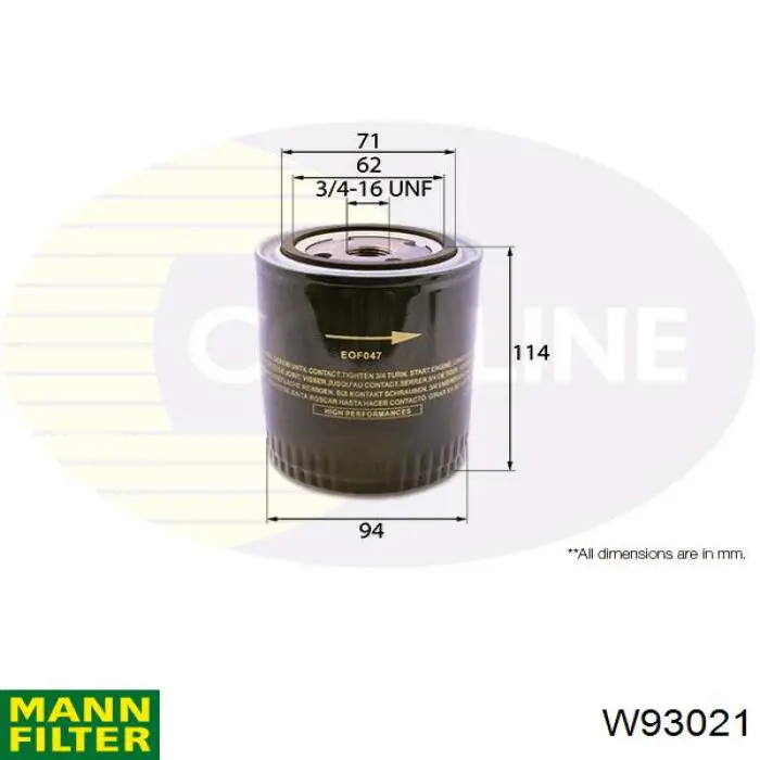 Масляний фільтр W93021 Mann-Filter