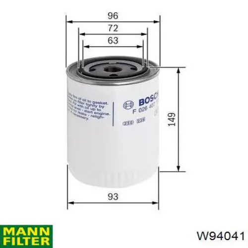 Масляний фільтр двигуна Mann-Filter W94041 ціна, від 23.40 USD