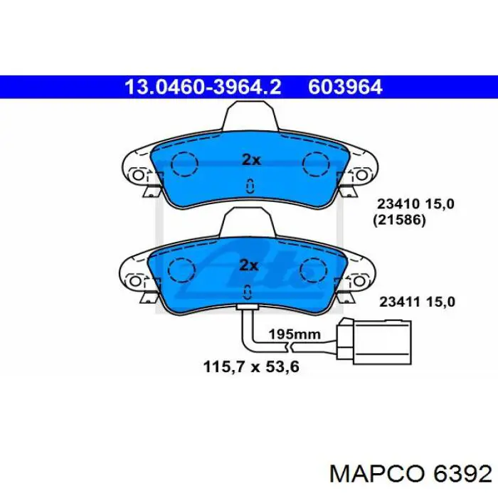 Колодки гальмові задні, дискові 6392 Mapco