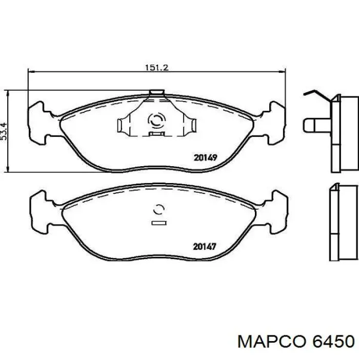 6450 Mapco колодки гальмівні передні, дискові