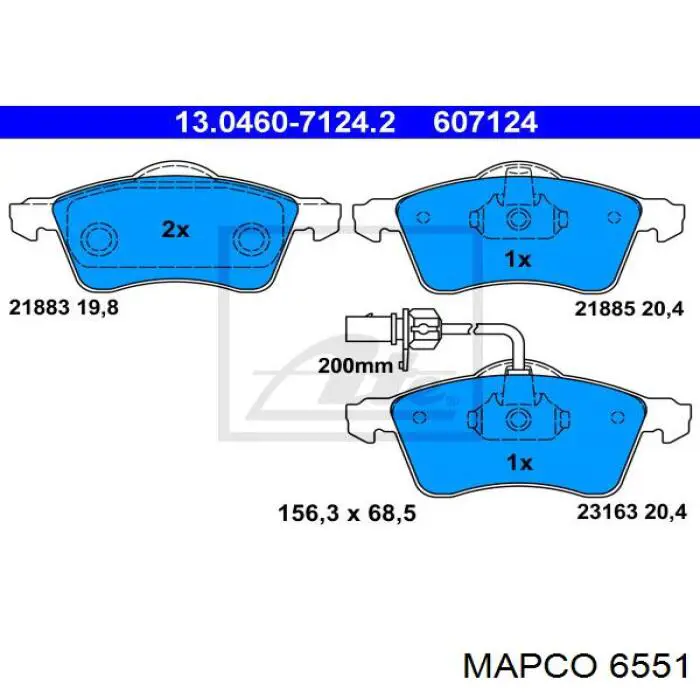 6551 Mapco колодки гальмівні передні, дискові