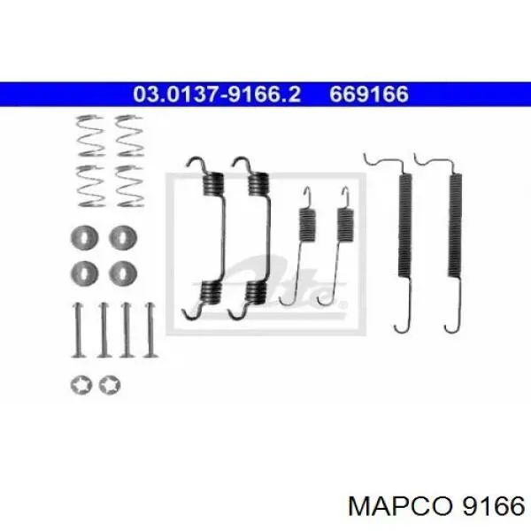 9166 Mapco монтажний комплект задніх барабанних колодок