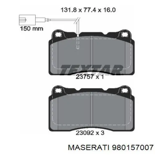 Гальмівні колодки Maserati 980157007 ціна, від 37.24 USD