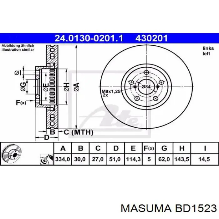 BD1523 Masuma Гальмо дискове переднє