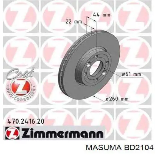 Диск переднього гальма Masuma BD2104 ціна, від 36.02 USD